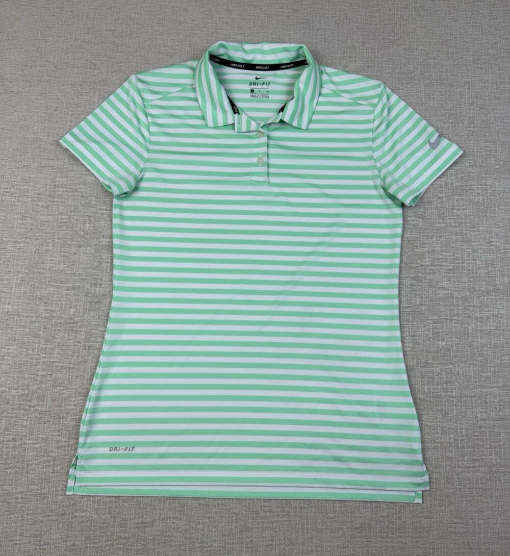 Nike Golf Women’s Small Green White Striped Dri-FIT Performance Polo Shirt